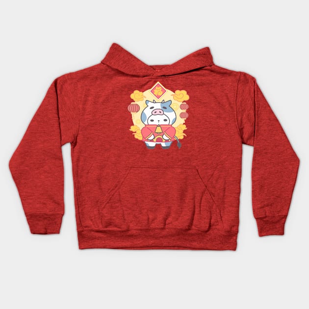 Bountiful Grace: Cow Chinese Zodiac! Kids Hoodie by LoppiTokki